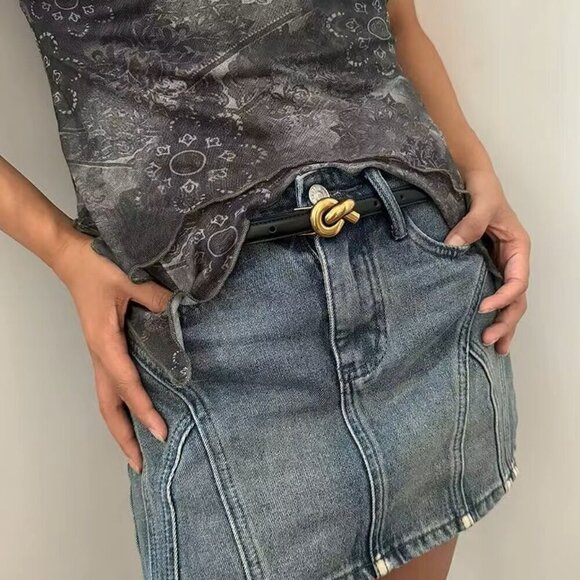 Accessories - NWT 100% Genuine Leather Knot Buckle Black Waist Belt